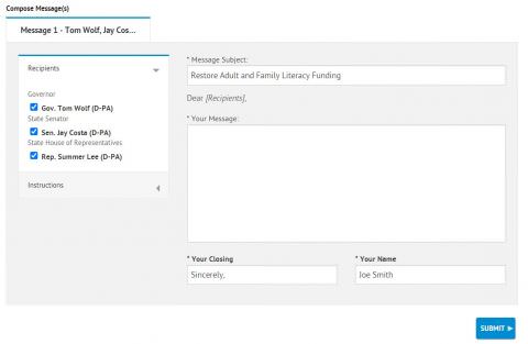 Advocacy form screenshot